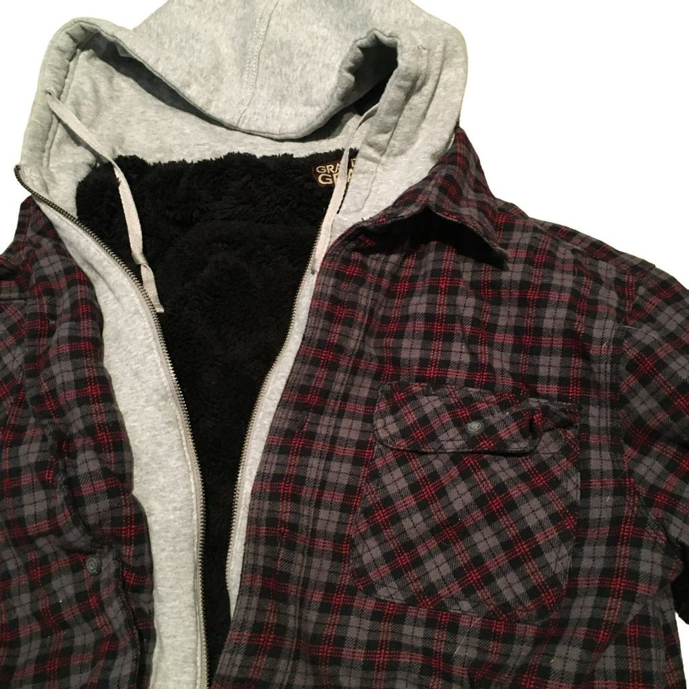 Gravel Gear Size M Fleece Polyester Cotton Lined Flannel Hooded Jacket Full Zip